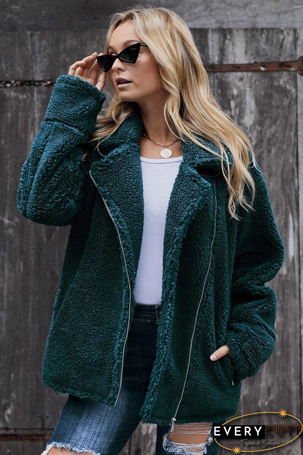 Green Breaker Pocketed Sherpa Statement Jacket