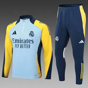 2024/2025 Real Madrid Half-Pull Training Suit Baby blue Football Shirt 1:1 Thai Quality Set