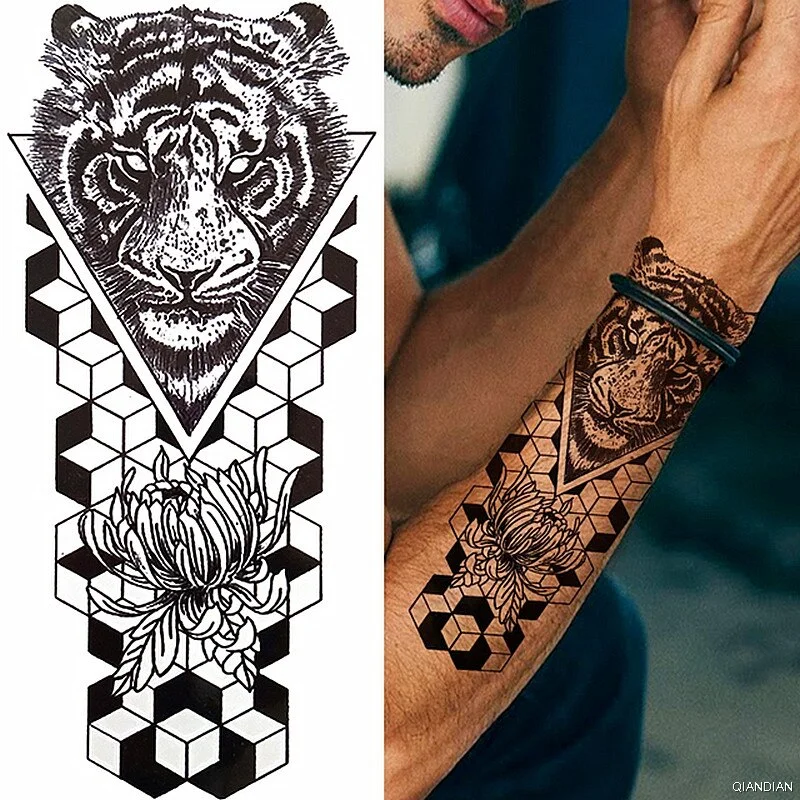 Wolf Tiger Manipulator Temporary Tattoo Sticker Waterproof Skull Flower Compass Eagle Deer Body Arm Sleeve Fake Totem Women Man