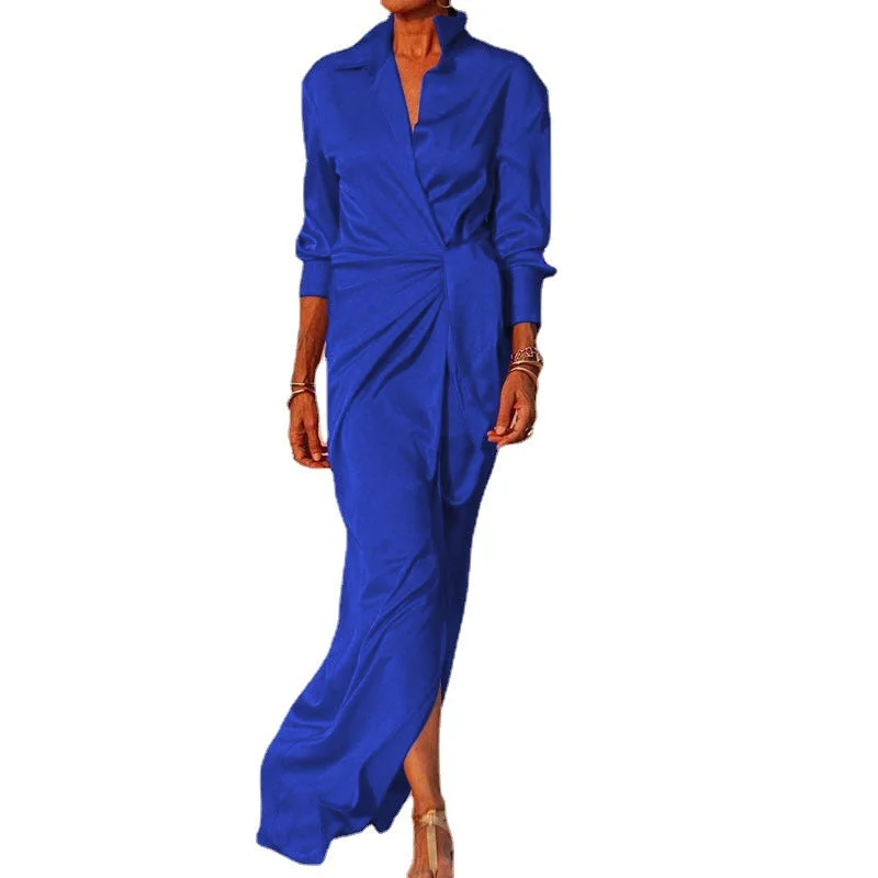 Uveng Autumn Lace High Waist Long Sleeve Lapel Sexy Dresses