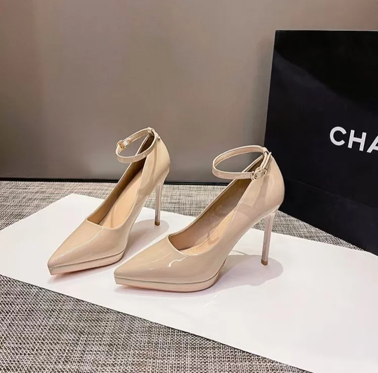 Breakj Breakj Patent Leather Buckle Super High Heel Sexy Name Waterproof Table High Heel Fine Temperament Working Shoes