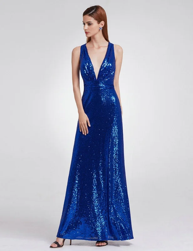 Elegant V-Neck Sleeveless Sequins Long Evening Prom Dress Online - lulusllly