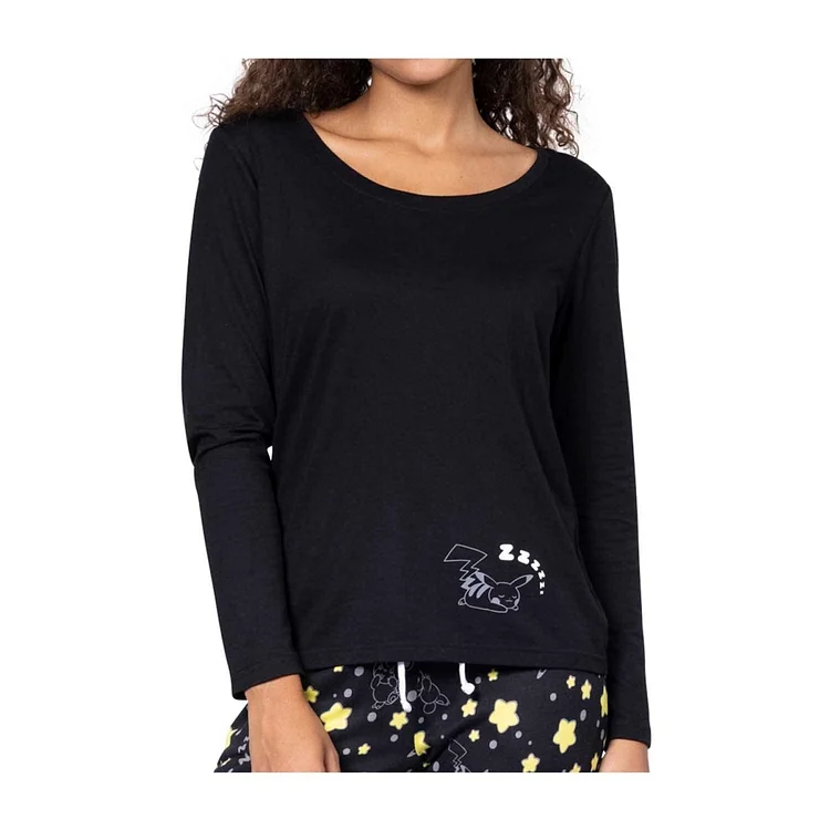 Pikachu Black Relaxed Fit Scoop Neck Long-Sleeve T-Shirt - Women