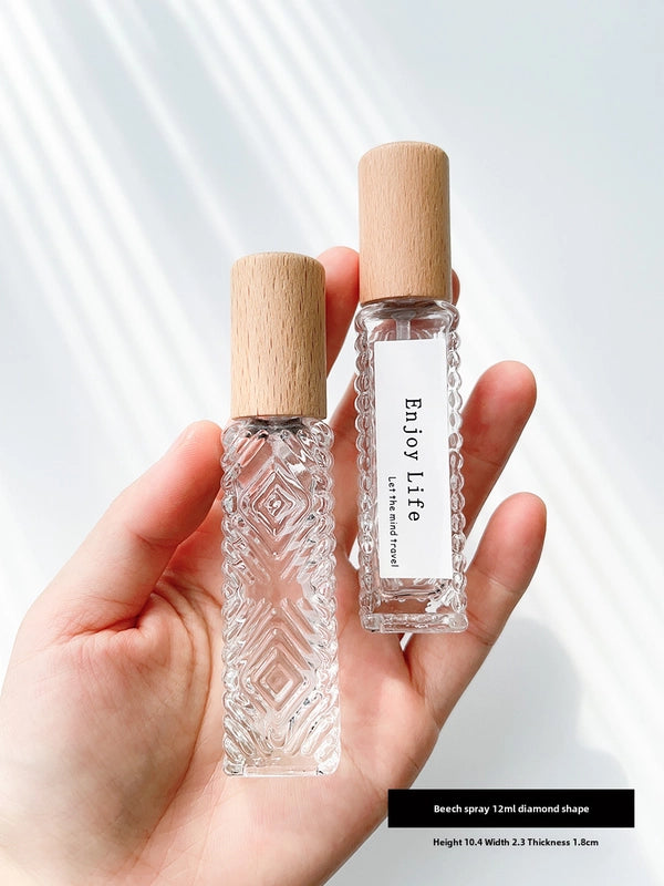 Perfume Sub-bottle High-end Portable 10 Ml Small Sample Bottle Press Bottle Glass Spray Replacement Bottle Wooden Lid Empty Bottle