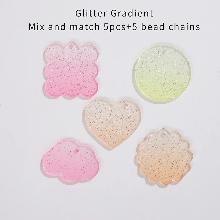 JOURNALSAY Transparent Acrylic Gradient Glitter Pendant Keychain Cute DIY Goo Ka Sticker Decoration