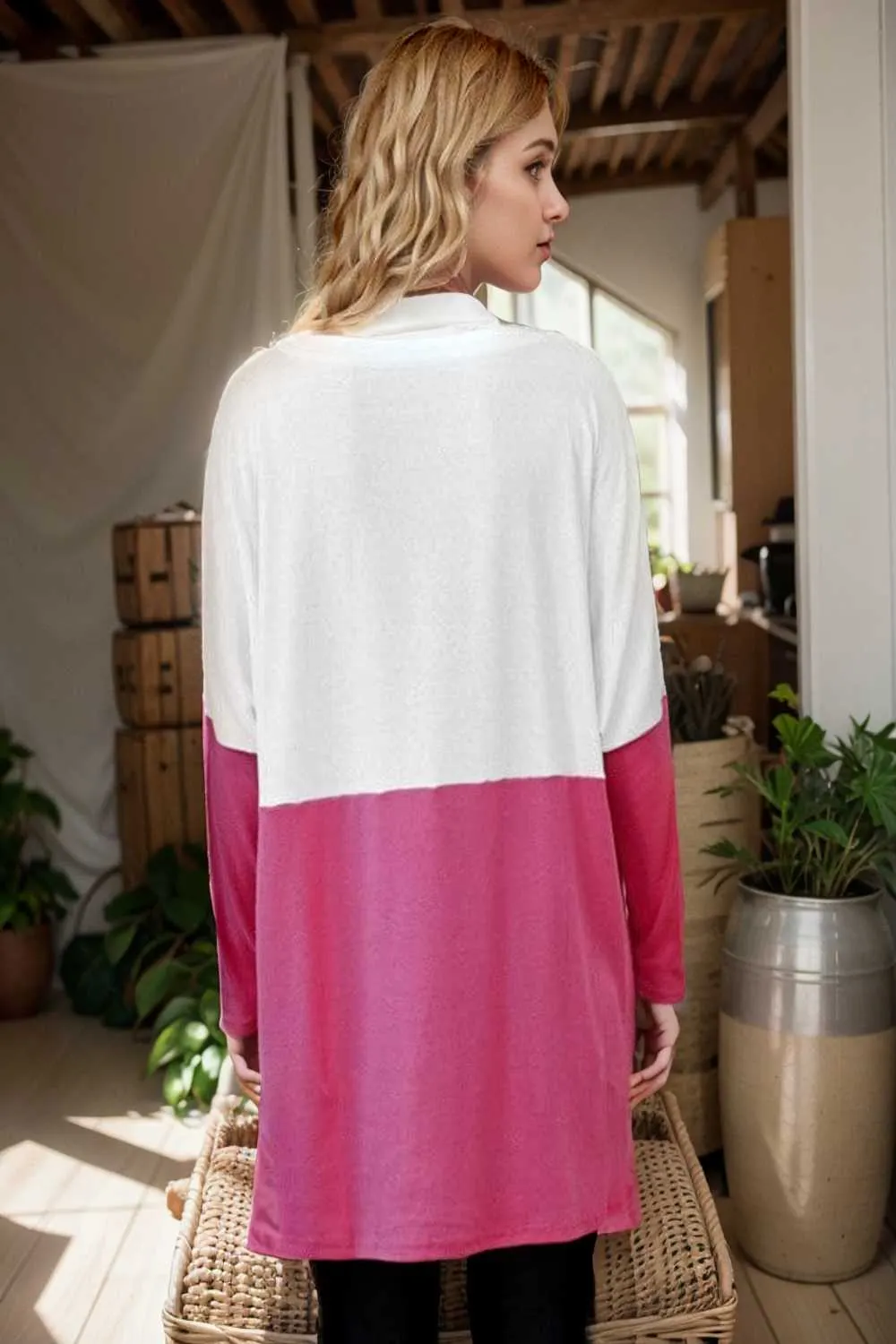 two color stitching pocket loose long sleeve t shirt