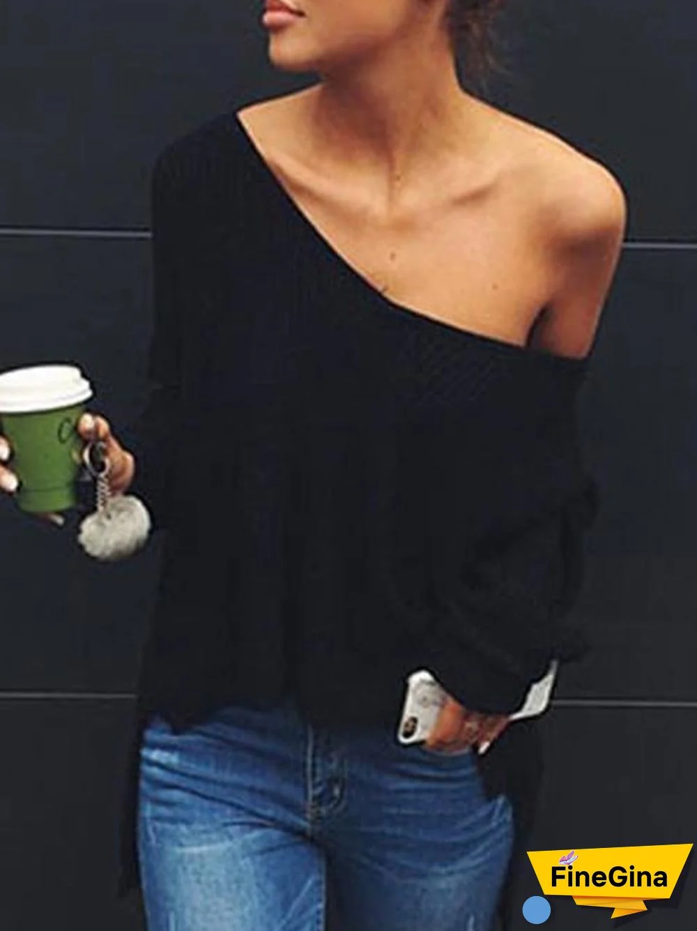Loose V-neck Solid Color Knitted Sweater