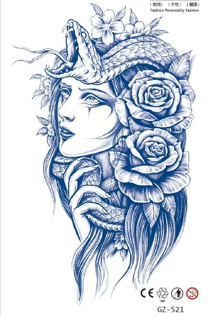 Temporary Waterproof Tattoo Stickers Seductive Snake Flower Ink Lasting Sexy Girls Arm Chest Waist Buttocks Realistic Fake Tatoo
