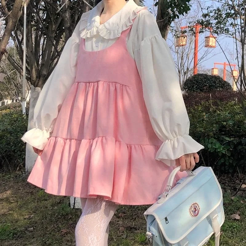 2-Piece Pink Kawaii Girl Sweet Aesthetic Lolita Dolly Dress SP16482