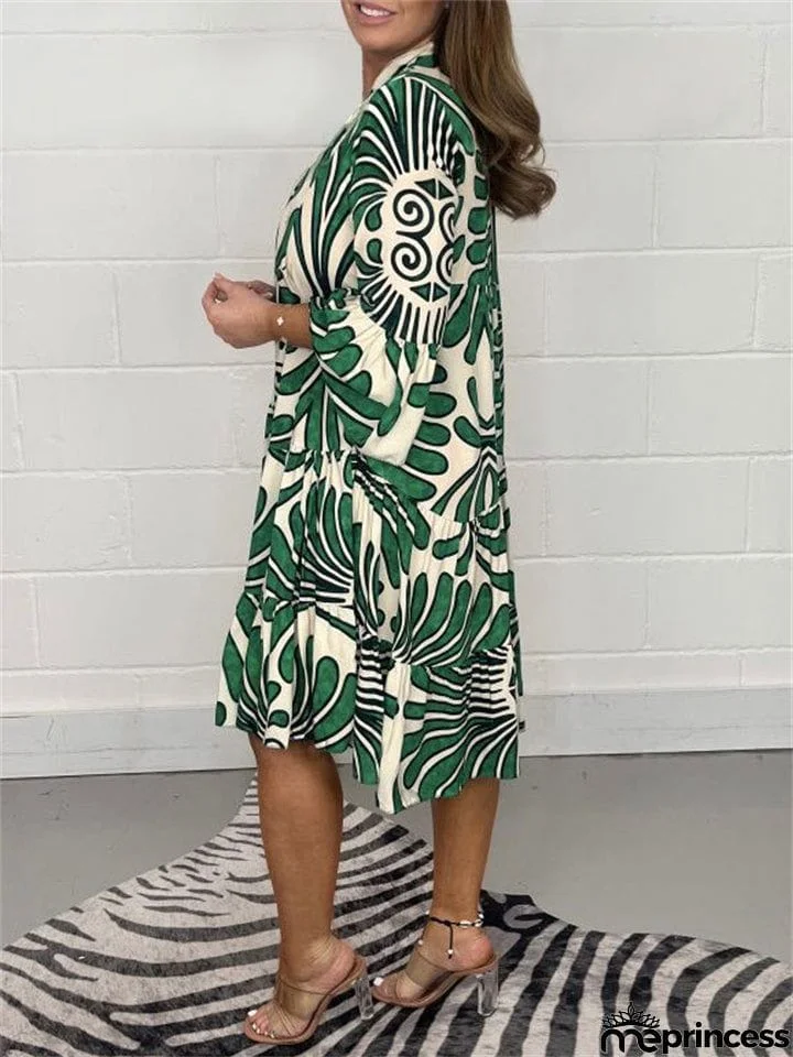 Women's Summer 3/4 Sleeve Breathable Printed Mini Dress