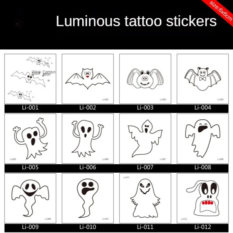 Sdrawing Glowing Tattoo Stickers Children's Glowing Toy Spider Pumpkin ghost Face Simulation Cartoon Luminous Tattoo Stickers