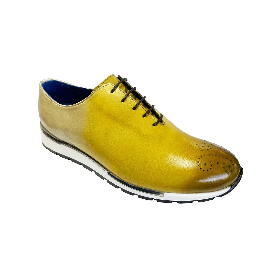 Men's Shoes Yellow Combination Calf-skin Leather Whole-Cut Sneakers