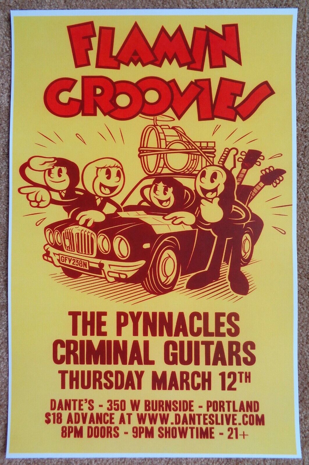 FLAMIN' GROOVIES 2015 Gig POSTER Portland Oregon Concert