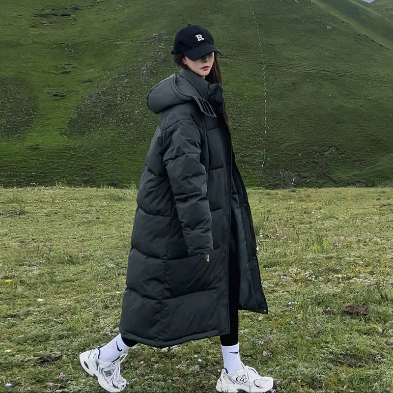 Woherb Long Down Cotton Clothes Female New Korean Version Loose Over The Knee Thick Warm Cotton-Padded Clothes Cotton-Padded Jacket Winter Coat Bread Clothes-Outfit Ideas