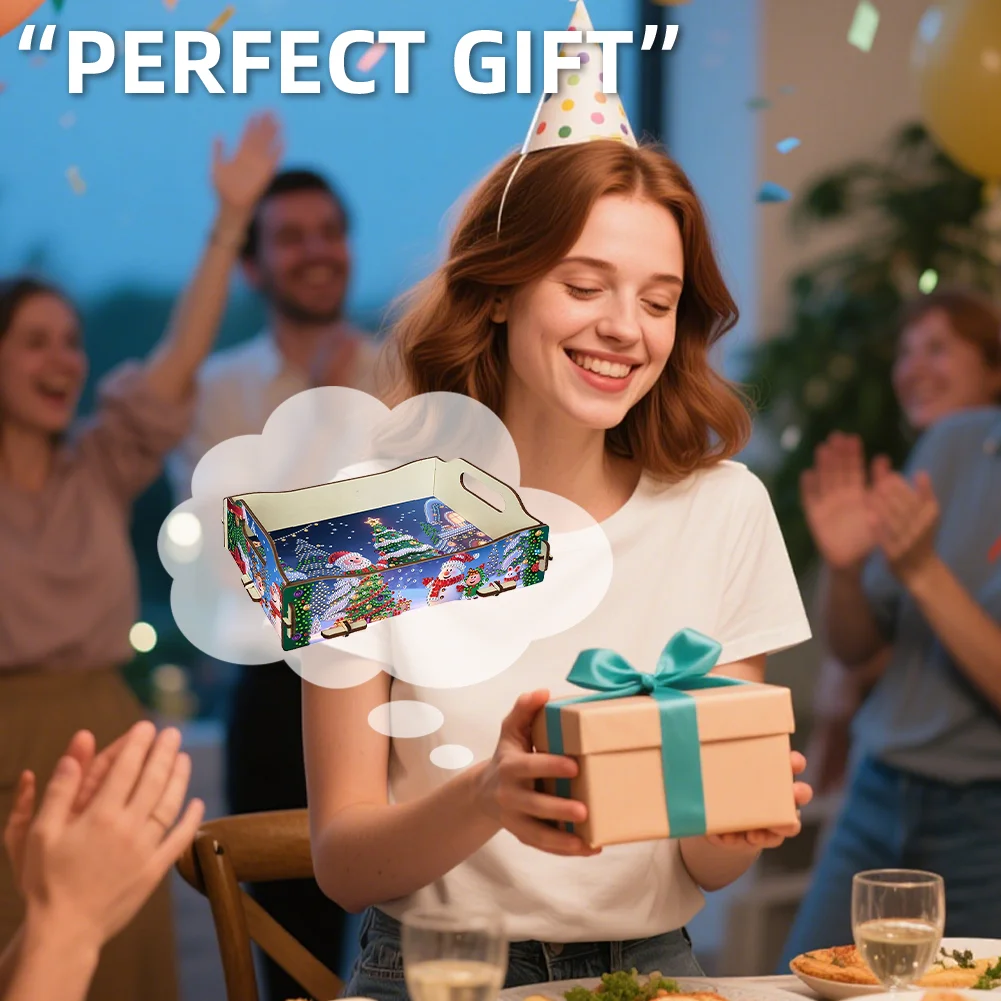 5D DIY Christmas Tree Diamond Painting Serving Tray with Handle for Coffee Table