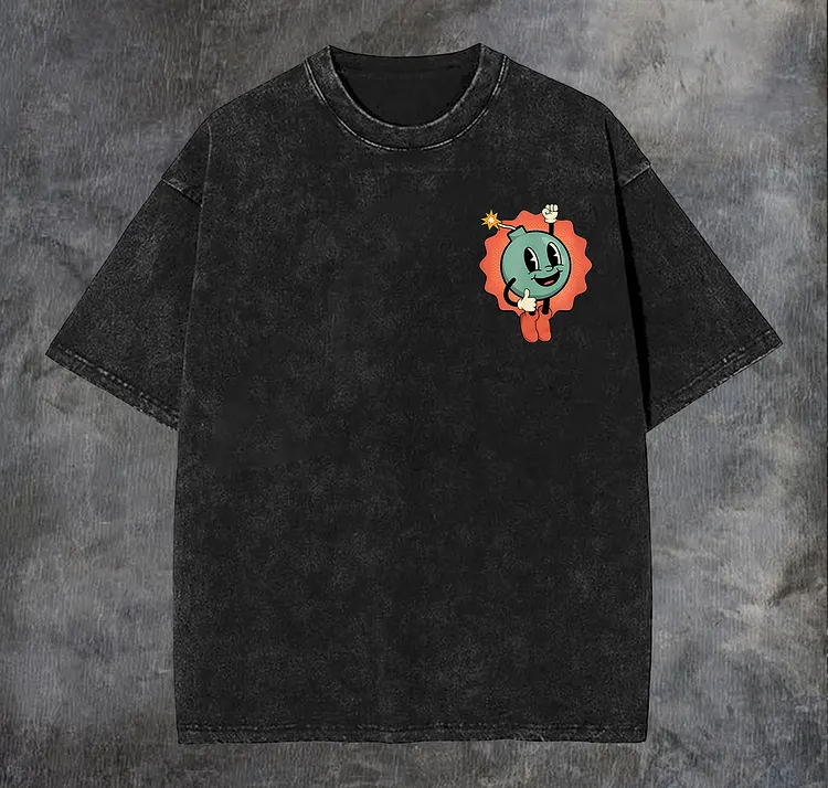 Hang In There It Gets Worse Printed Vintage Washed T-shirt（Double-sided Print）
