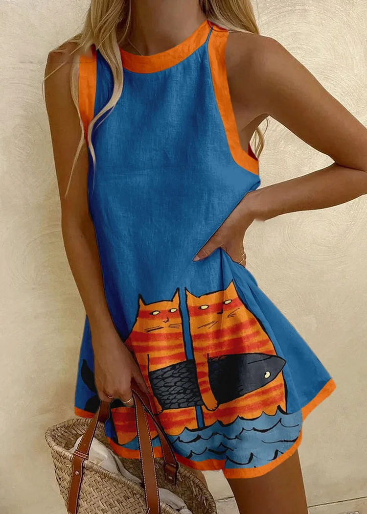 Catching Fish Kitty Print Dress