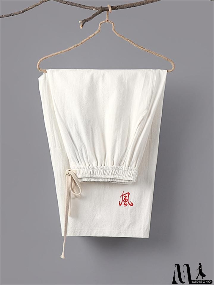 MidiSono - Summer Drawstring Design Loose Wide-Leg Casual Cropped Trousers