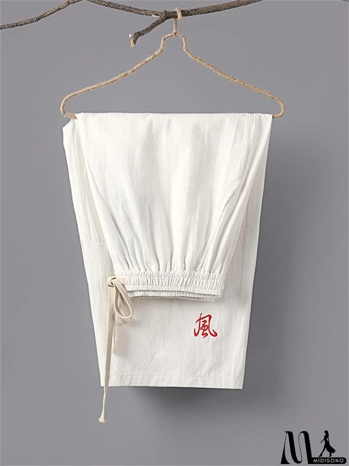 MidiSono - Summer Drawstring Design Loose Wide-Leg Casual Cropped Trousers