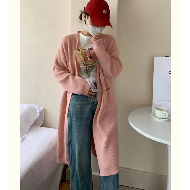 Toloer Toloer Winter Long Soft Milk Knit Cardigan Korean Version Loose Lazy Wind Big Pocket Temperament Soft Waxy Sweater Coat-Outfit Ideas