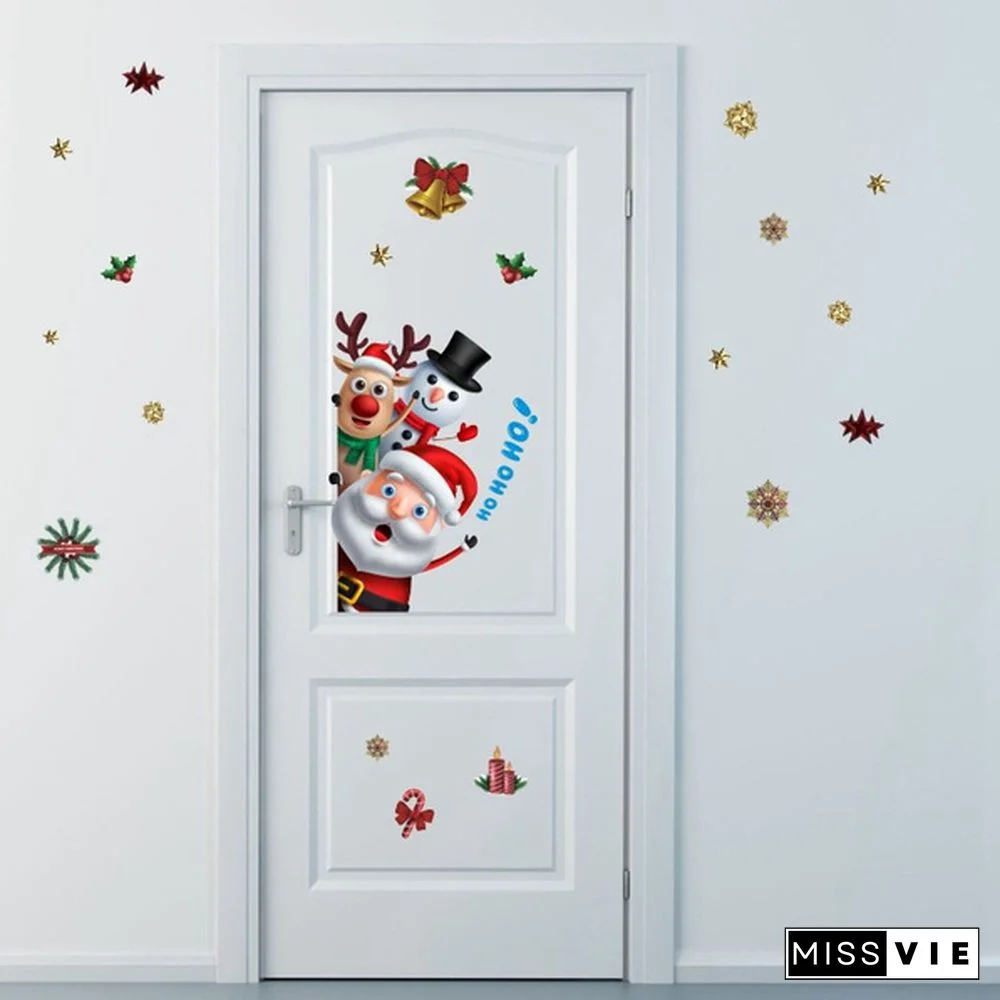 Christmas Bell Garland Wall Stickers Store Supermarket Window Glass Decorations Christmas Door Stickers