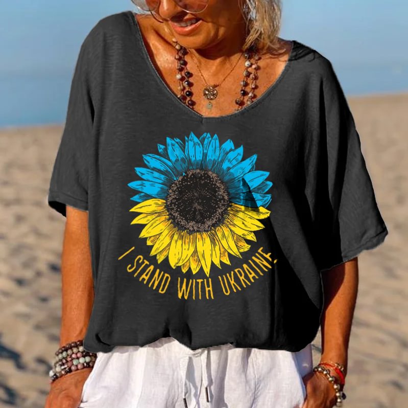 I Stand With Ukraine Sunflower Printed Women's T-shirt