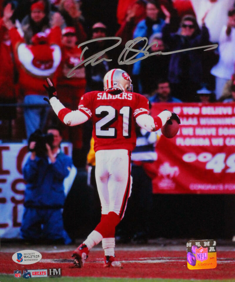 Deion Sanders Autographed 49ers 8x10 Back View HM Photo Poster painting - Beckett W *Silver