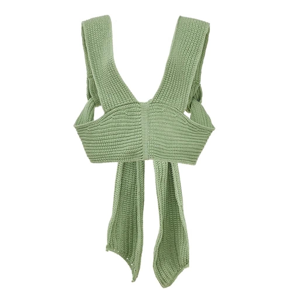 Fantoye Knitted Sleeveless Sweater Outwear Women 2021 New Fashion Vest Bandage Tops Casual High Street Avocado Green Pullover