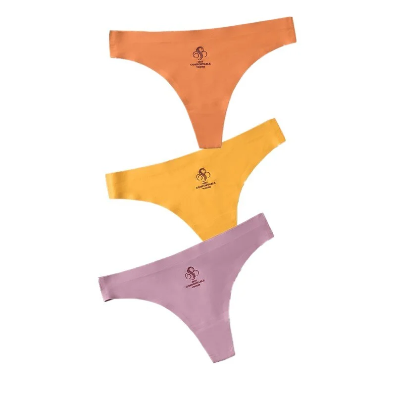 3pcs Women Thongs & G Strings Sexy Low-Rise Seamless Panties Ultra Thin Solid Thong Woman Invisible Plus Size Underwear Lingerie