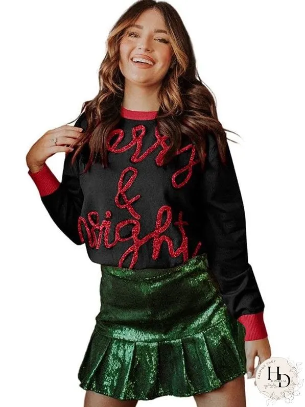 Women'S Casual Christmas Sweater With Letter Print Round Neck Long Sleeve Top