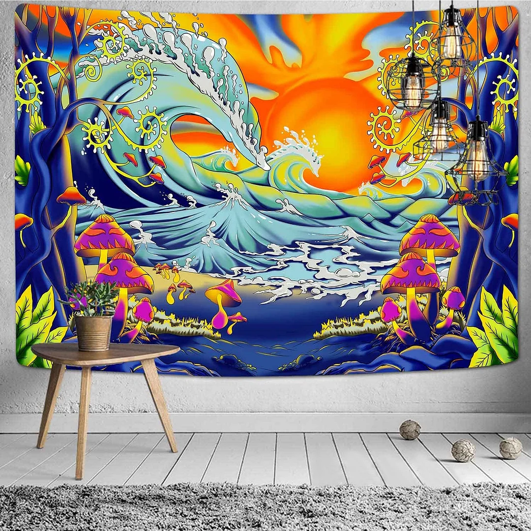 Viking Raven Tapestry Mysterious Viking Meditation Psychedelic Runes Art Wall Hanging Tapestries for Living Room Decor Yoga Mat