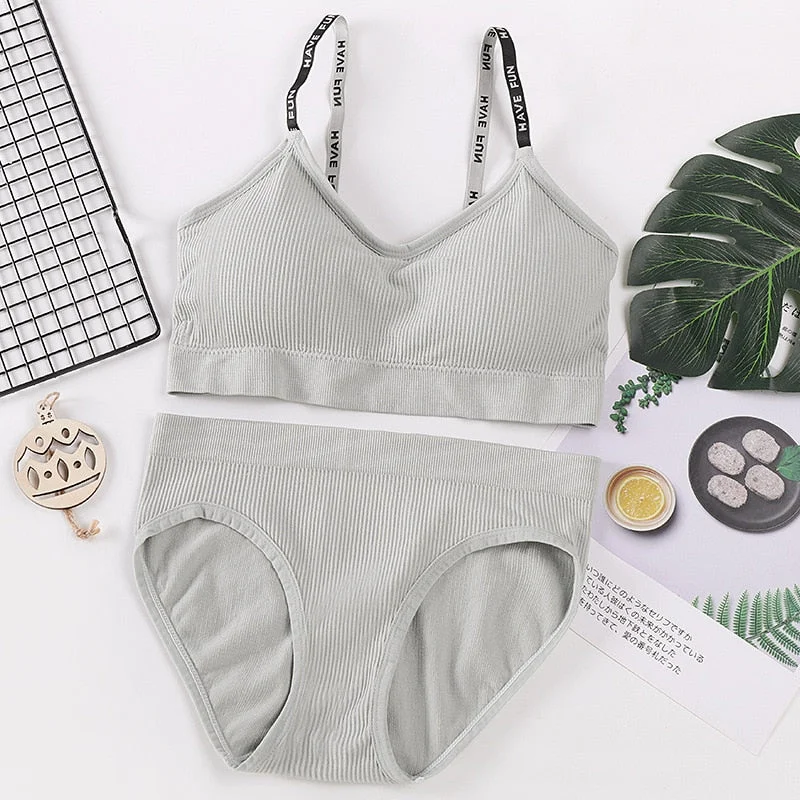 Sexy Women Bra Panties Set Push Up Bra Sport Top Set Letter Seamless Active Bra Female Lingerie Set Fitness Crop Top Underwear