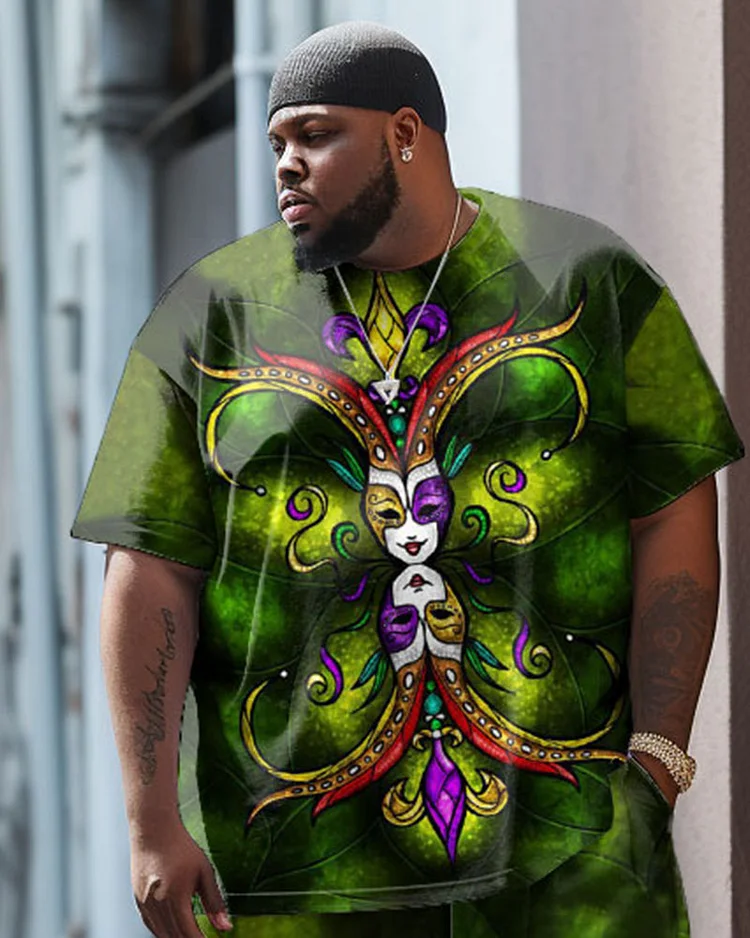 Men's Large Size Street Retro Carnival Hip Hop Casual Two Piece Suit