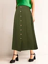 Viscose A-line Skirt with Fake Buttons and Pockets - Elegant Solid Color Regular Length Skirt for Spring, Summer, and Fall - Perfect for Womens Everyday Wear