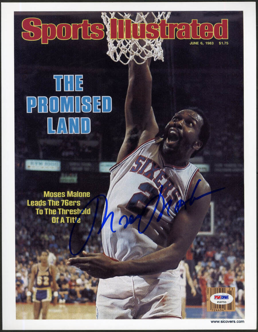 Moses Malone SIGNED Sports Illustrated Print 76ers PSA/DNA AUTOGRAPHED Sixers