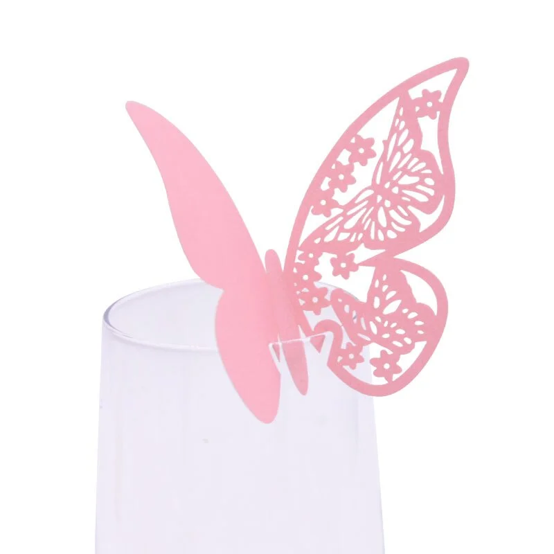 50Pcs Butterfly Name Place Card Wine Glass Cup Paper Card for Wedding Birthday Decoration Table Event Party Supplies Baby Shower