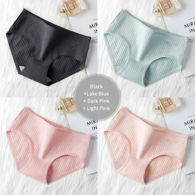 4Pcs Underwear Women Cotton Panties Sexy Brief Lace Underpants Cute Briefs Girls Ladies Lingerie Erotic Knickers Female 2021