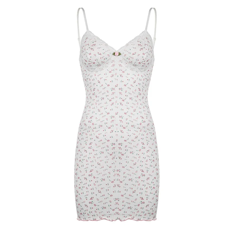 Ueong And Spicy Girl Style Broken Lace V-Collar Small Sexy Back Slim Sling Dress 2024 New Style