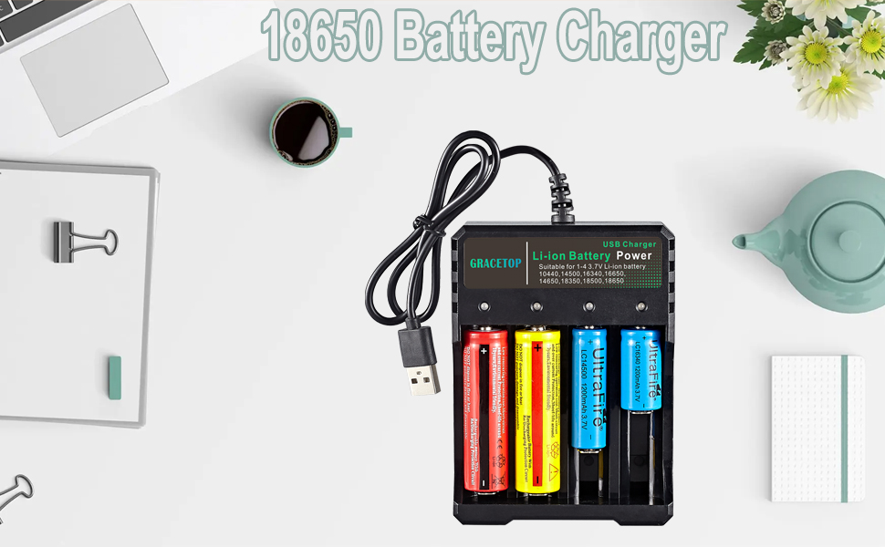 18650 Battery Charger 4-Bay 5V 2A for Rechargeable Batteries 3.7V Li-ion TR  IMR 18650 14500 16340(RCR123) Red/Green Display (Not Battery)