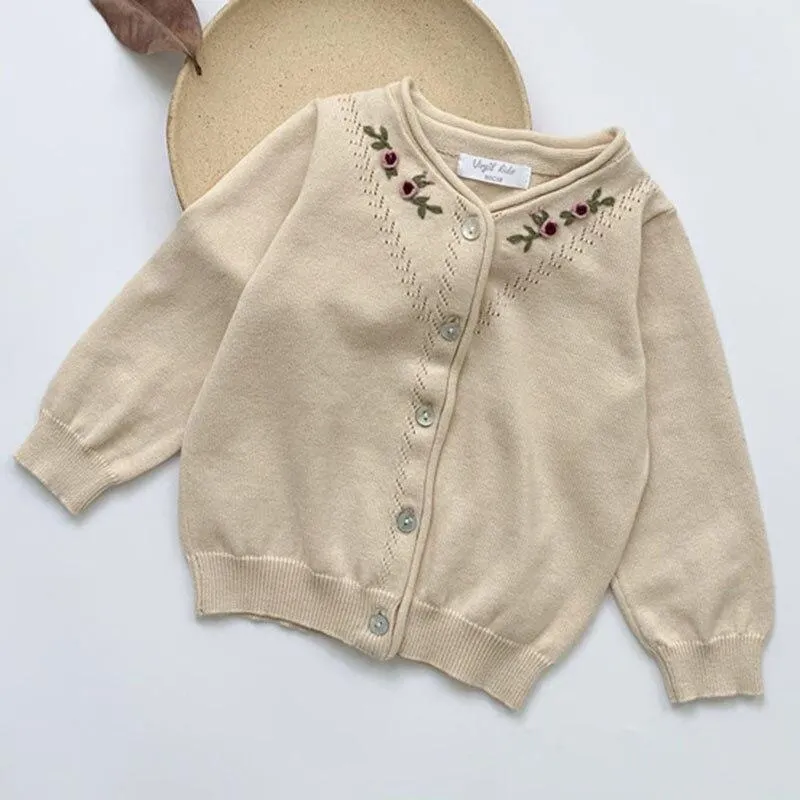 Baby Girls Embroider Cardigan Coats Fashion Children Outwear Coat Girls Long Sleeve Kids Knit Cardigan Coat 1-7Yrs