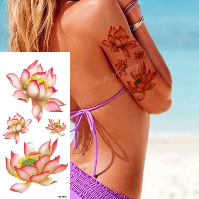 Sdrawing Transfer Pink Henna Rose Flower Temporary Tattoo Sticker Butterfly Pattern Body Art Waterproof Fake Woman's Flash Tattoo