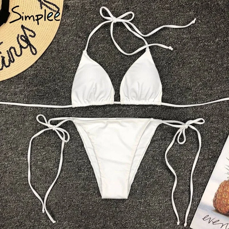 Simplee Halter bikini 2019 micro String sexy bathing suit women bathers Triangle thong swimsuit female neon swimwear biquini