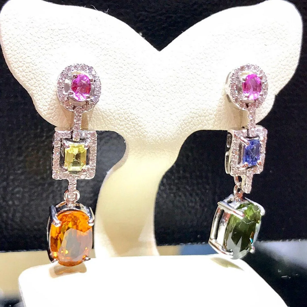 Huitan Multicolored Cubic Zirconia Gorgeous Women Earrings for Vintage Party High Quality Silver Color Dangle Earrings Jewelry