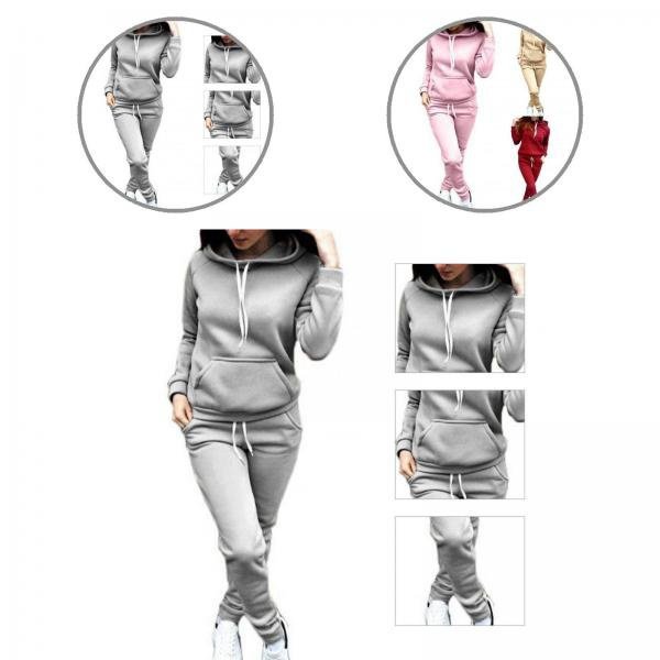 Women Outfit Stylish Two Piece Pockets Drawstring Hooded Sporty Outfit For Vacation - Shop Trendy Women's Fashion | TeeYours