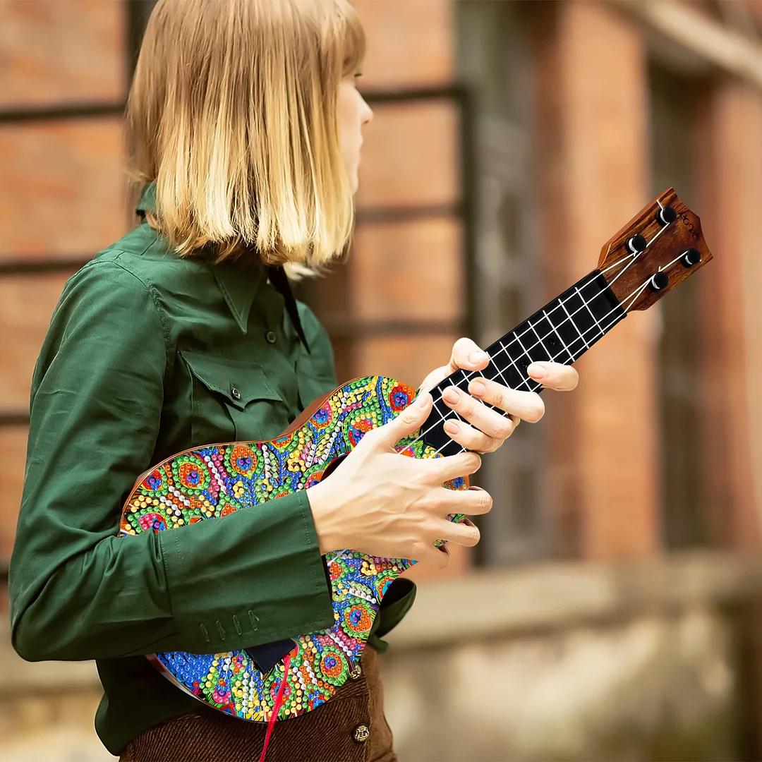 DIY Wooden Guitar Diamond Art Ornament Unique Gifts for Musicians (peacock)