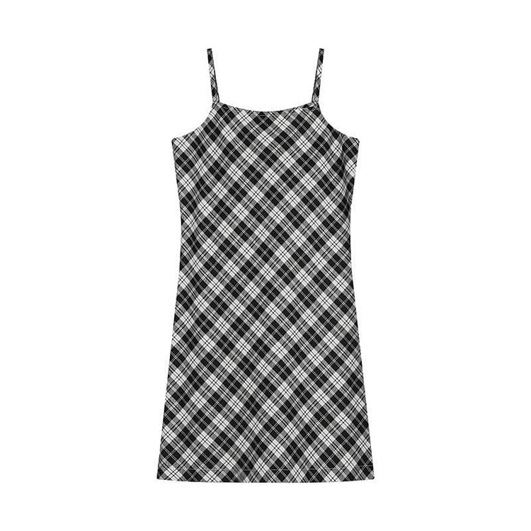 Sleeveless Plaid Spaghetti Strap Slim Fit Slip Dress EG0529