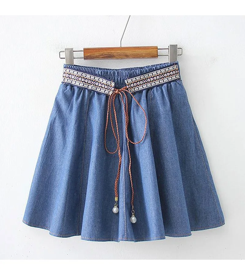 Ethnic Style Women Casual Lace Up Denim Skirt