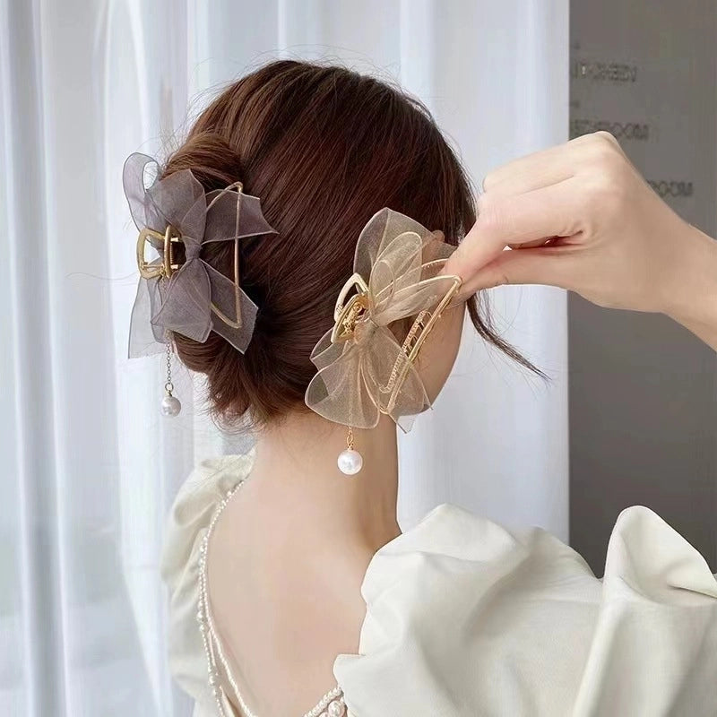 Metal Grab Clip Elegant Bow Hairpin Back Head Large Shark Clip French Pearl Clip Hair Accessories