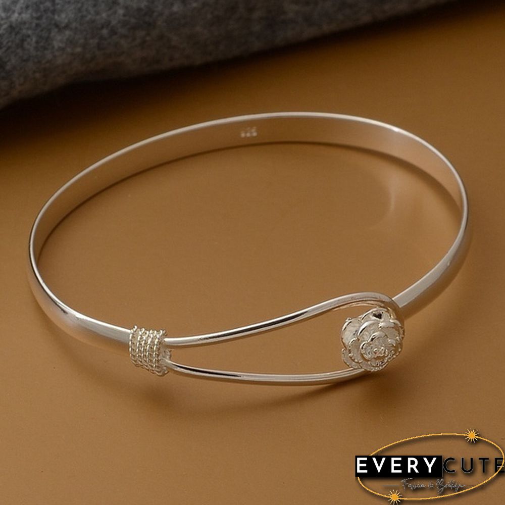 New Hot Fine 925 Sterling Silver Thick Polish Fashion Sakura Charm Net Cuff Jewelry
