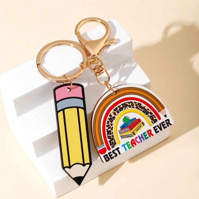 Modern Style Book Pencil Wood Teachers’ Day Unisex Keychain